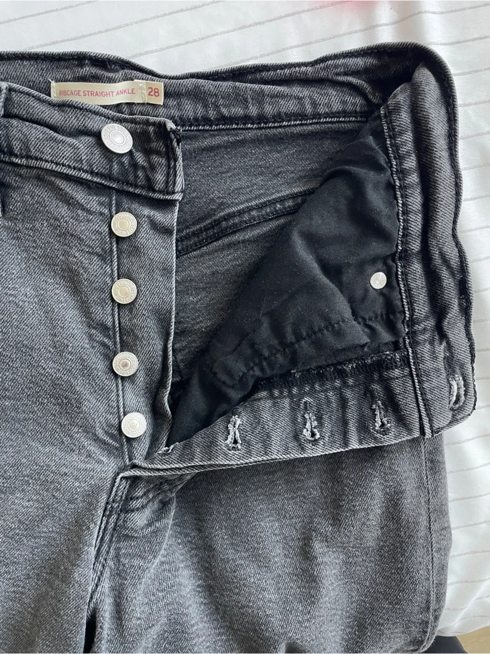 Levi's Men's Washed Charcoal Ribcage Straight Ankle Jeans Button Fly
